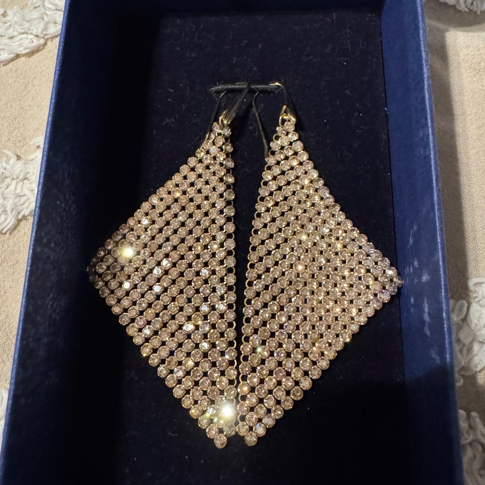 Rare Authentic Swarovski Fit Drop Earrings Gold Tone